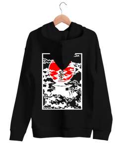 JAPAN ART Siyah Unisex Kapşonlu Sweatshirt