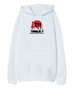 JAPAN STYLE Beyaz Oversize Unisex Kapüşonlu Sweatshirt