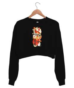 Japanase Culture Koi Fish - Japon Kültürü Siyah Kadın Crop Sweatshirt