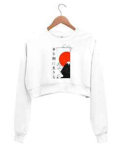 Japanase - Japon Kültürü- Beyaz Kadın Crop Sweatshirt