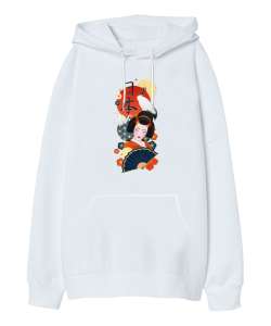 Japanase - Japon Kültürü Beyaz Oversize Unisex Kapüşonlu Sweatshirt