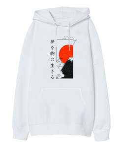 Japanase - Japon Kültürü- Beyaz Oversize Unisex Kapüşonlu Sweatshirt