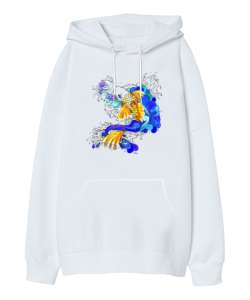 Japanase Lake Koi Fish - Japon Koi Balığı Beyaz Oversize Unisex Kapüşonlu Sweatshirt