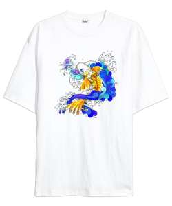 Japanase Lake Koi Fish - Japon Koi Balığı Beyaz Oversize Unisex Tişört