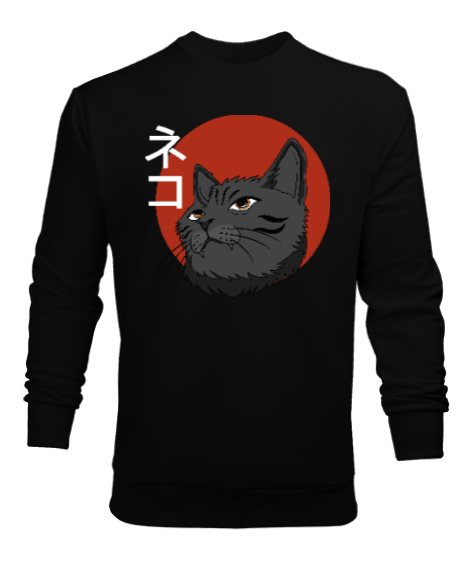 Japanese Cat Siyah Erkek Sweatshirt