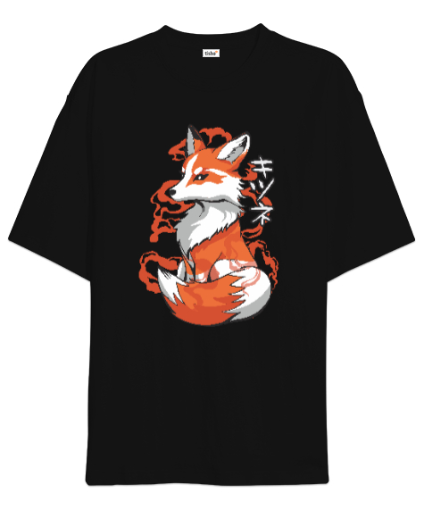 Tisho - Japanese Fox Siyah Oversize Unisex Tişört