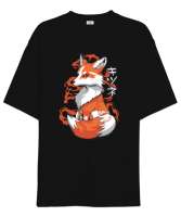 Japanese Fox Siyah Oversize Unisex Tişört - Thumbnail