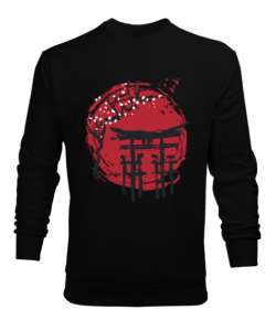 Japanese Red Sun Temple Siyah Erkek Sweatshirt