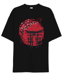 Japanese Red Sun Temple Siyah Oversize Unisex Tişört