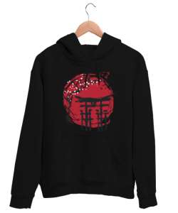 Japanese Red Sun Temple Siyah Unisex Kapşonlu Sweatshirt