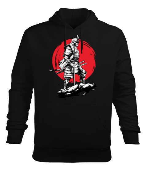 Japanese Samurai Siyah Erkek Kapüşonlu Hoodie Sweatshirt