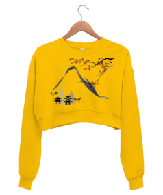 Japon Esintisi baskılı Kadın Crop Sweatshirt