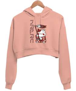 Japon Kedi - Japanase Cat Yavru Ağzı Kadın Crop Hoodie Kapüşonlu Sweatshirt