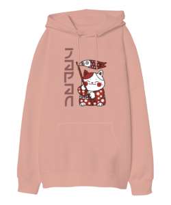 Japon Kedi - Japanase Cat Yavru Ağzı Oversize Unisex Kapüşonlu Sweatshirt