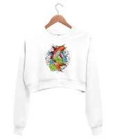 Japon Koi Fish - Balık Beyaz Kadın Crop Sweatshirt - Thumbnail