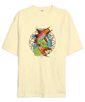 Japon Koi Fish - Balık Krem Oversize Unisex Tişört - Thumbnail