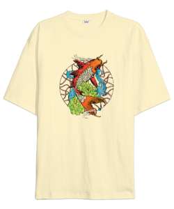 Japon Koi Fish - Balık Krem Oversize Unisex Tişört