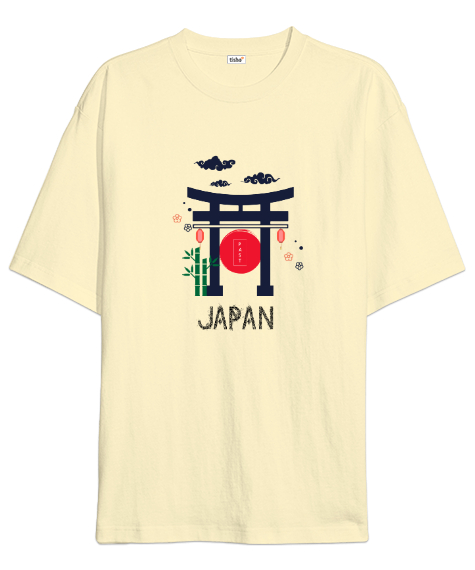 Tisho - Japon Kültürü - Japanese - Japonya Krem Oversize Unisex Tişört