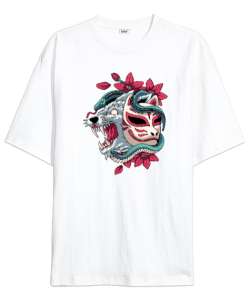 Japon Kültürü - Kurt - Maske - Japan Beyaz Oversize Unisex Tişört