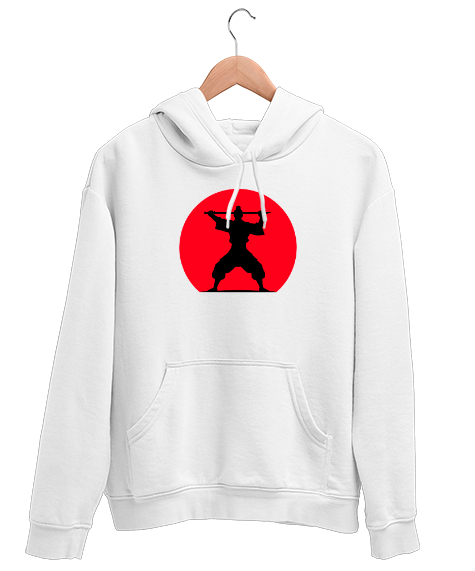 Tisho - Japon Ninja Savaşçı v2 Beyaz Unisex Kapşonlu Sweatshirt