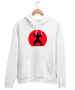 Japon Ninja Savaşçı v2 Beyaz Unisex Kapşonlu Sweatshirt