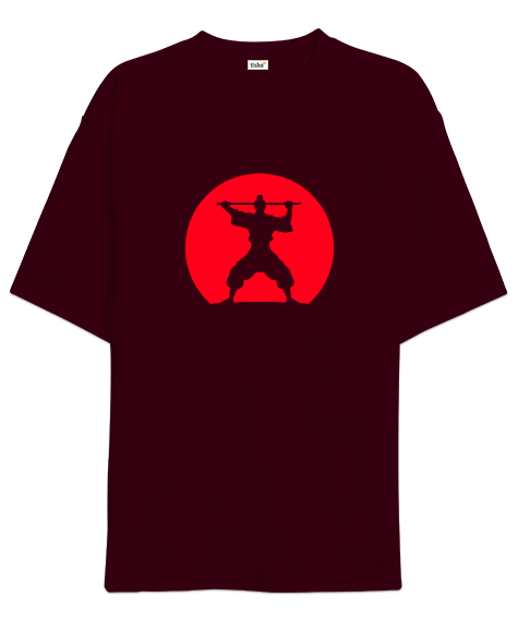 Tisho - Japon Ninja Savaşçı v2 Bordo Oversize Unisex Tişört