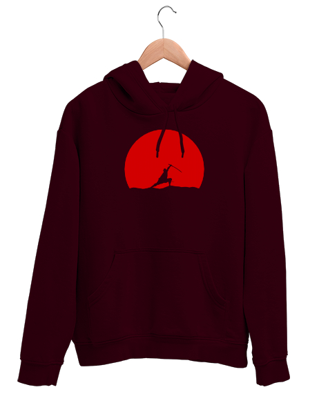 Tisho - Japon Ninja Savaşçı v3 Bordo Unisex Kapşonlu Sweatshirt