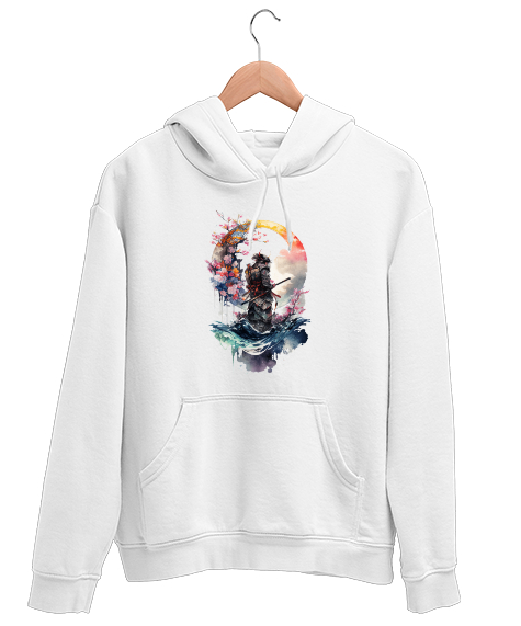 Tisho - Japon Samuray Savaşçısı - Samurai v2 Beyaz Unisex Kapşonlu Sweatshirt