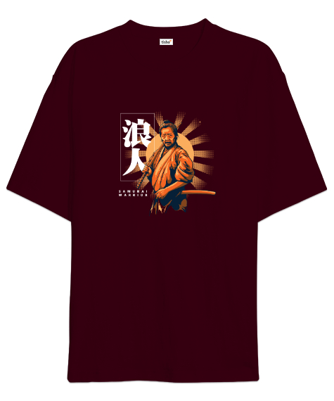 Tisho - Japon Samuray Savaşçısı - Samurai v3 Bordo Oversize Unisex Tişört