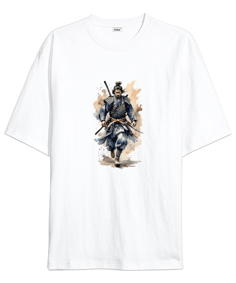 Tisho - Japon Samuray Savaşçısı - Samurai v5 Beyaz Oversize Unisex Tişört