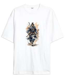 Japon Samuray Savaşçısı - Samurai v5 Beyaz Oversize Unisex Tişört