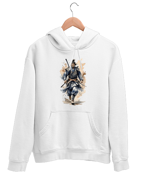 Tisho - Japon Samuray Savaşçısı - Samurai v5 Beyaz Unisex Kapşonlu Sweatshirt