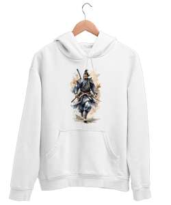 Japon Samuray Savaşçısı - Samurai v5 Beyaz Unisex Kapşonlu Sweatshirt