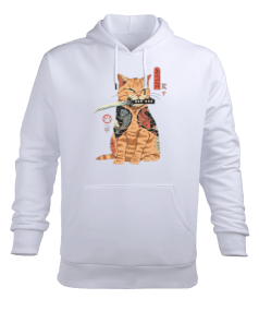 Japon Yakuza Kedi Tasarım Baskılı Erkek Kapüşonlu Hoodie Sweatshirt