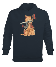 Japon Yakuza Kedi Tasarım Baskılı Erkek Kapüşonlu Hoodie Sweatshirt