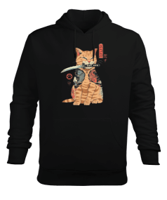 Japon Yakuza Kedi Tasarım Baskılı Erkek Kapüşonlu Hoodie Sweatshirt