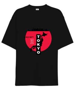 Japonya Tokyo Anime Özel Tasarım Siyah Oversize Unisex Tişört