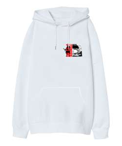 JDM Beyaz Oversize Unisex Kapüşonlu Sweatshirt