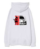 JDM Beyaz Oversize Unisex Kapüşonlu Sweatshirt - Thumbnail