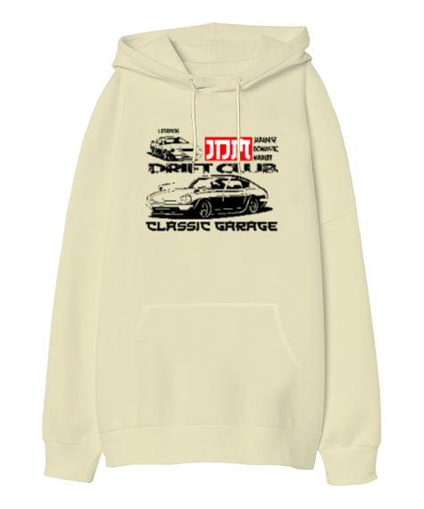 Tisho - JDM Krem Oversize Unisex Kapüşonlu Sweatshirt