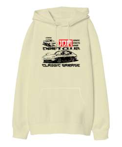 JDM Krem Oversize Unisex Kapüşonlu Sweatshirt