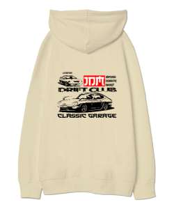 JDM Krem Oversize Unisex Kapüşonlu Sweatshirt