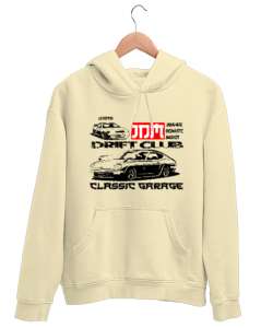 JDM Krem Unisex Kapşonlu Sweatshirt