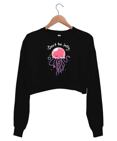 Jellyfish - Sevimli Denizanası Siyah Kadın Crop Sweatshirt