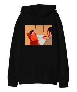 JOAN CORNELLA ILLUSTRATION Siyah Oversize Unisex Kapüşonlu Sweatshirt