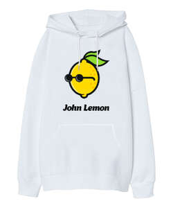 John Lemon V1 Beyaz Oversize Unisex Kapüşonlu Sweatshirt