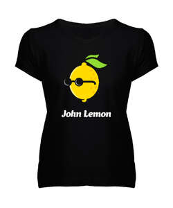 John Lemon V1 Siyah Kadın V Yaka Tişört