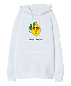 John Lemon V2 Beyaz Oversize Unisex Kapüşonlu Sweatshirt