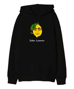 John Lemon V2 Siyah Oversize Unisex Kapüşonlu Sweatshirt