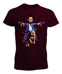 John Wick ve köpeği animasyon Bordo Erkek Tişört